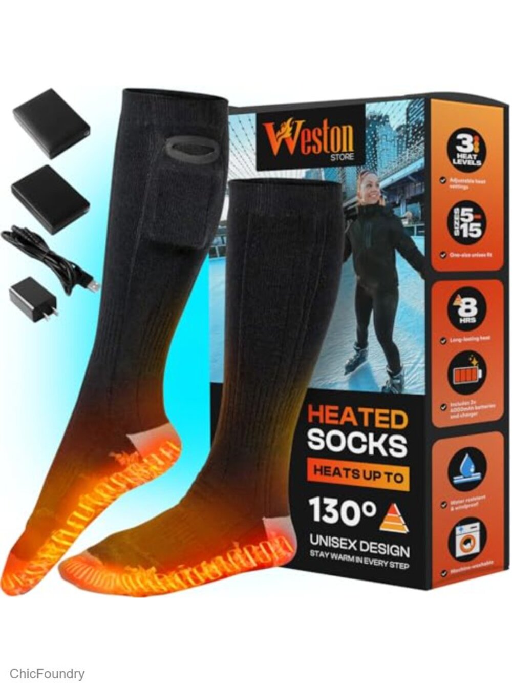 Rechargeable Heated Socks 3 Heat Settings Up to 140°F Battery Operated